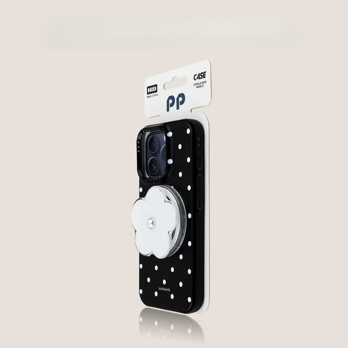 Casekai black background full screen white polka dot pearl flower bracket