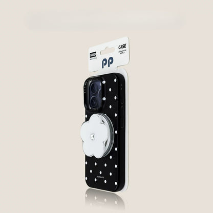 Casekai black background full screen white polka dot pearl flower bracket