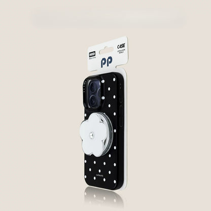Casekai black background full screen white polka dot pearl flower bracket