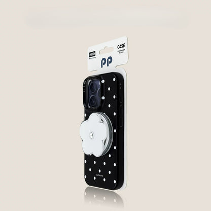 Casekai black background full screen white polka dot pearl flower bracket