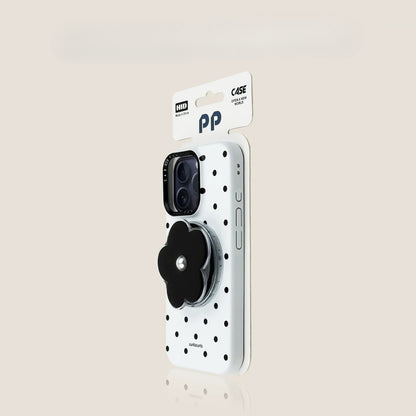 Casekai black background full screen white polka dot pearl flower bracket