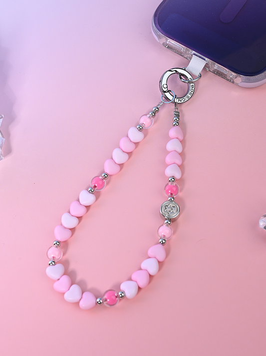 Pink heart Pone Chain