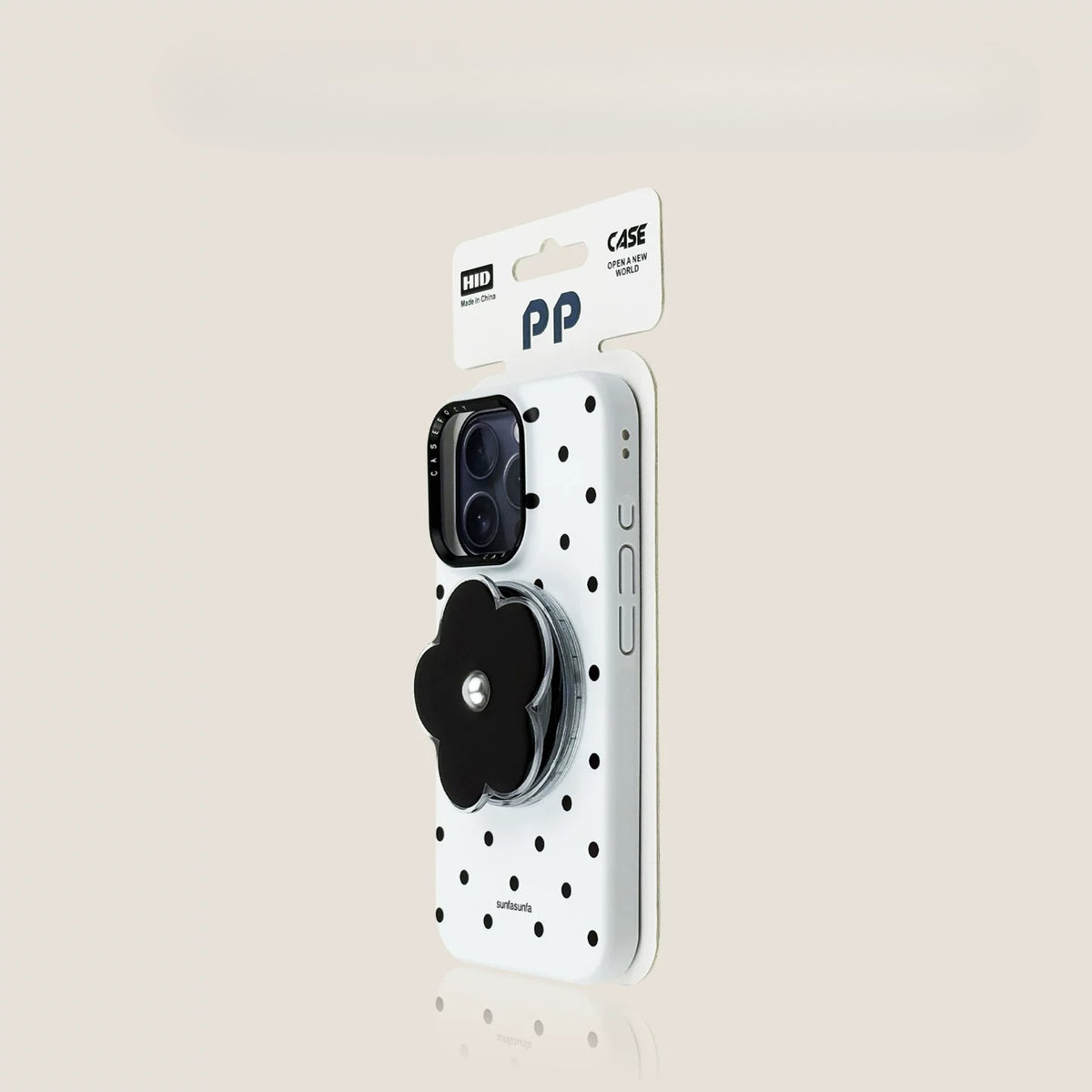 Casekai black background full screen white polka dot pearl flower bracket