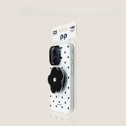Casekai black background full screen white polka dot pearl flower bracket