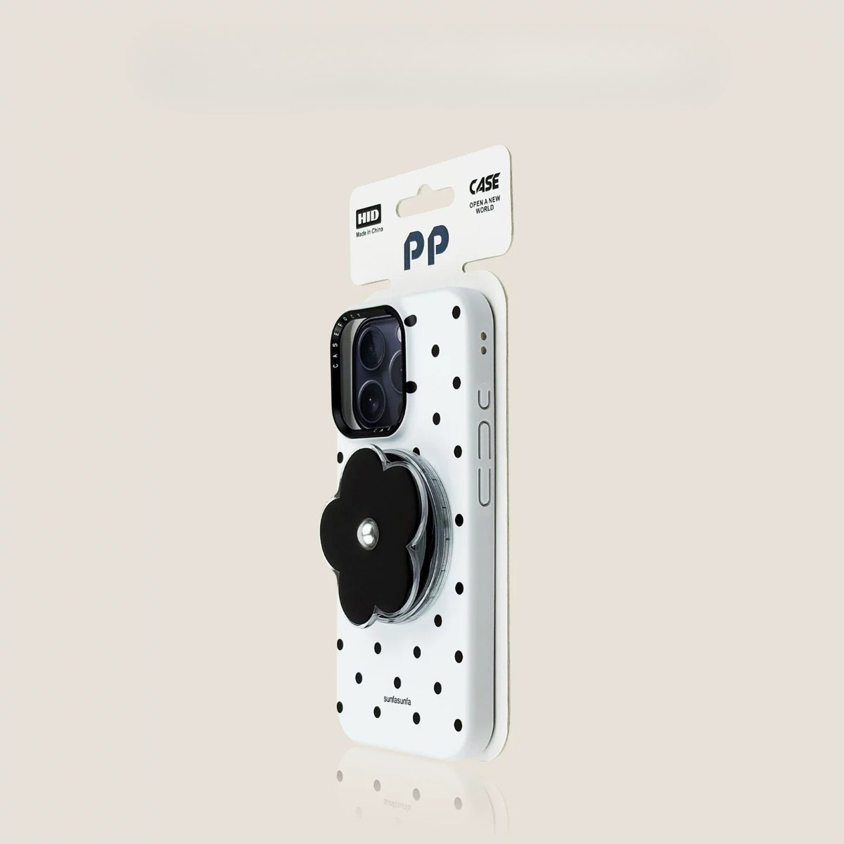 Casekai black background full screen white polka dot pearl flower bracket