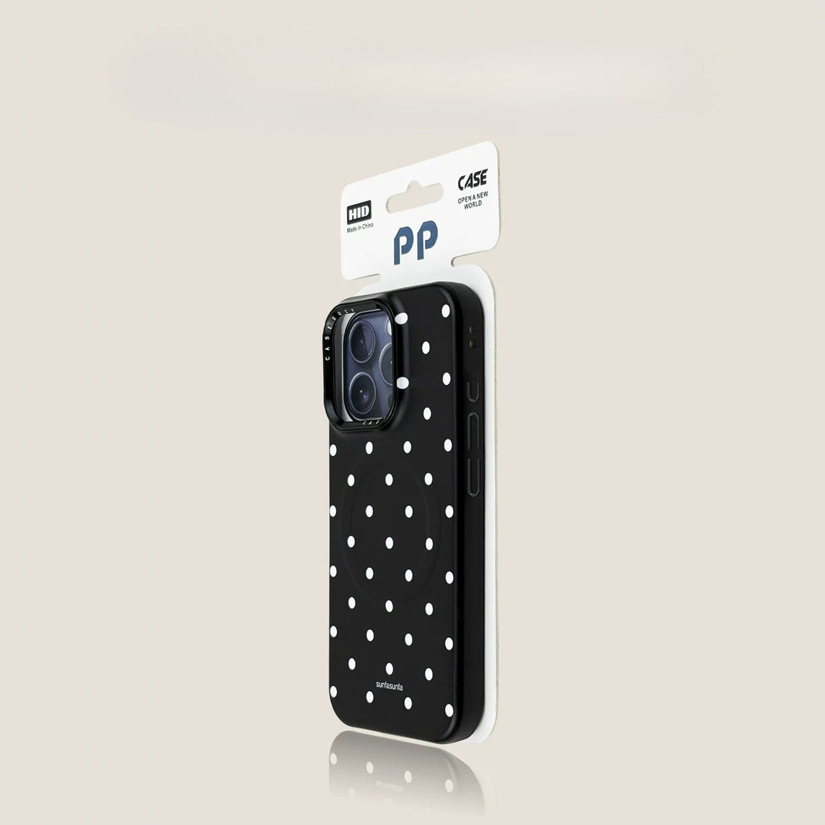 Casekai black background full screen white polka dot pearl flower bracket
