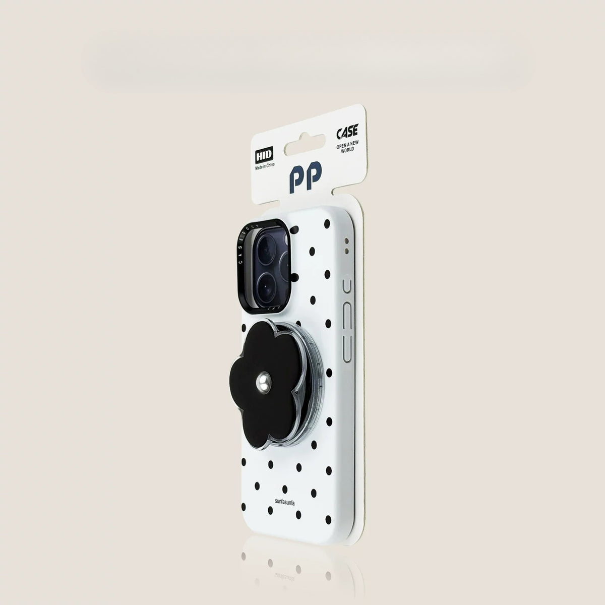 Casekai black background full screen white polka dot pearl flower bracket