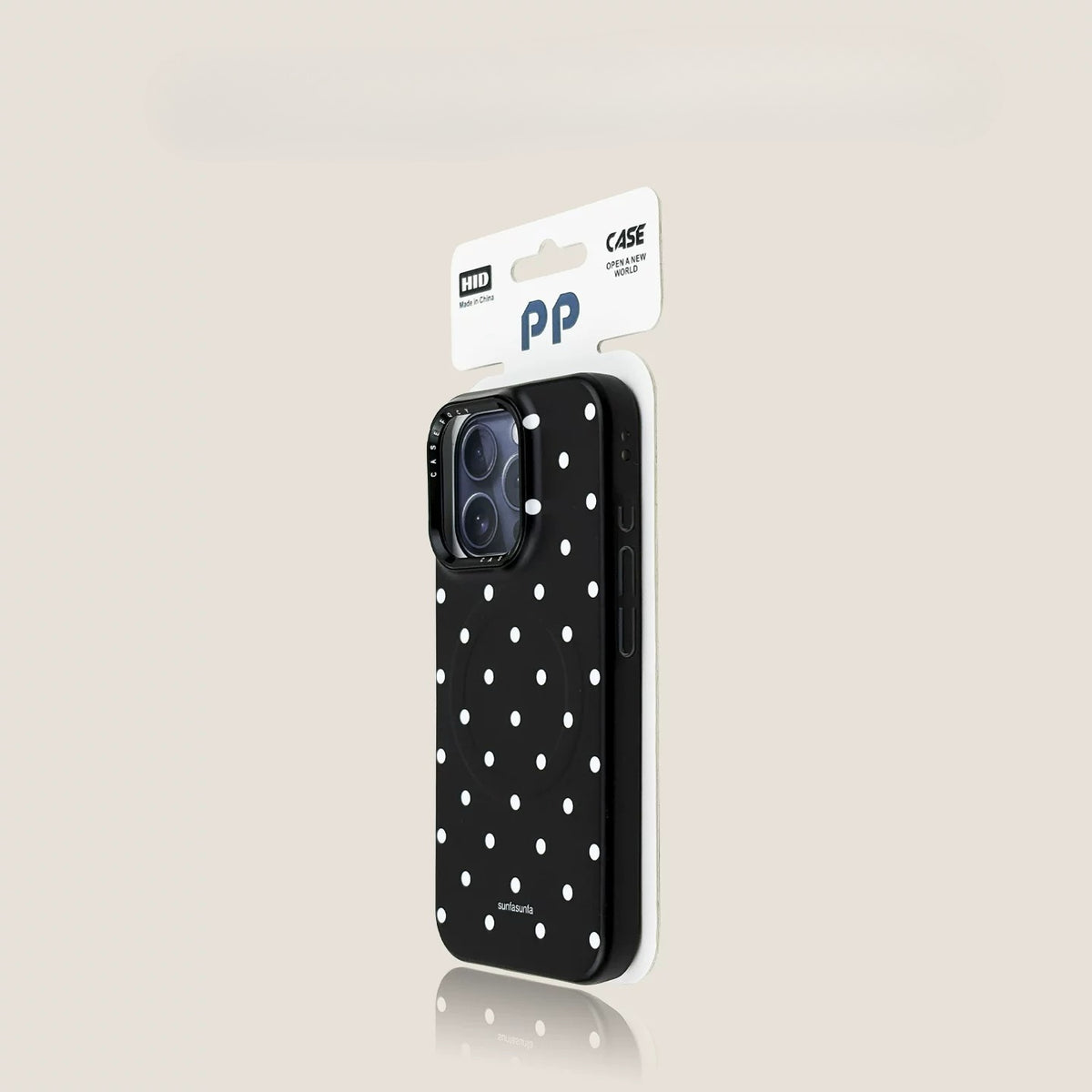 Casekai black background full screen white polka dot pearl flower bracket