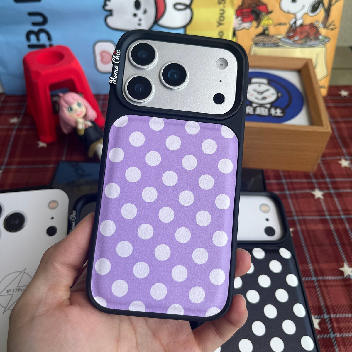 Momo Chic  Polka Dot Purple Party phone case genuine leather