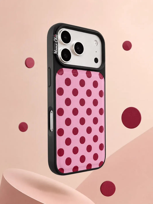 Momo Chic  Polka Dot Pink phone case genuine leather