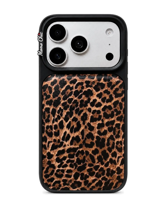 Momo Chic  leopard print phone case genuine leather