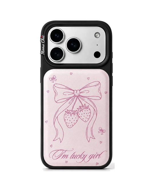 Momo Chic cherry bow phone case genuine leathe