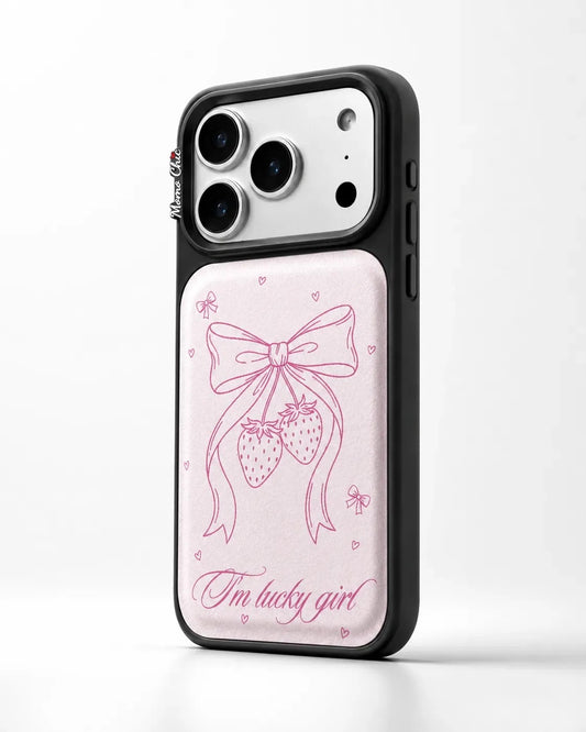 Momo Chic cherry bow phone case genuine leathe