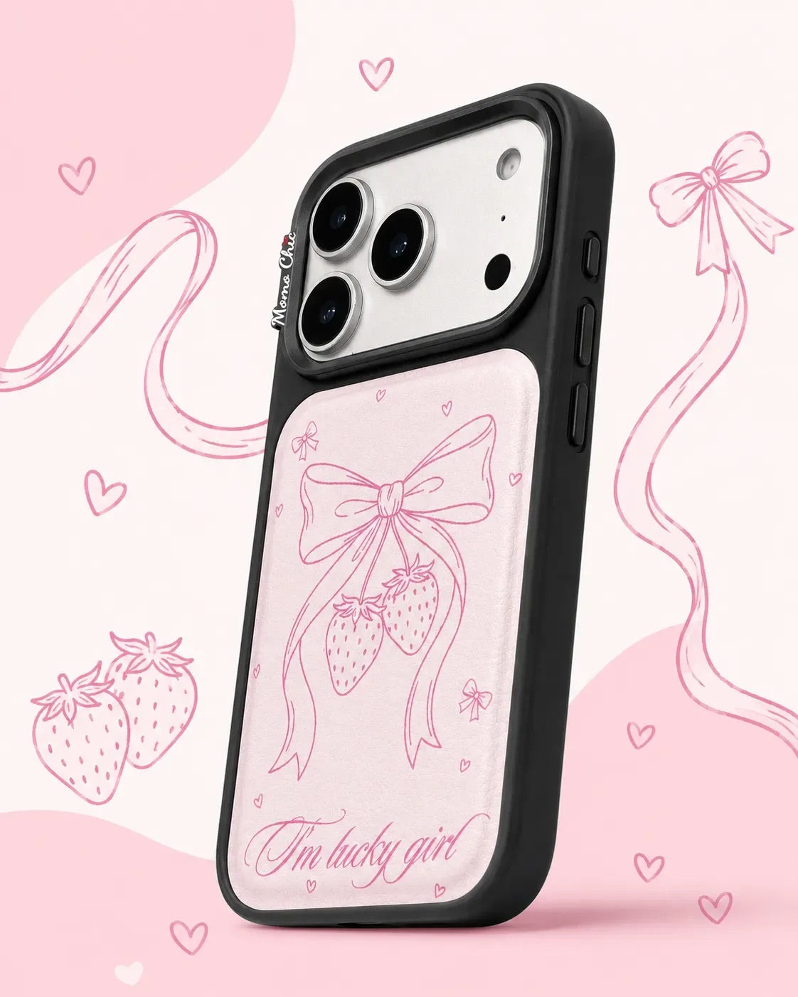 Momo Chic cherry bow phone case genuine leathe