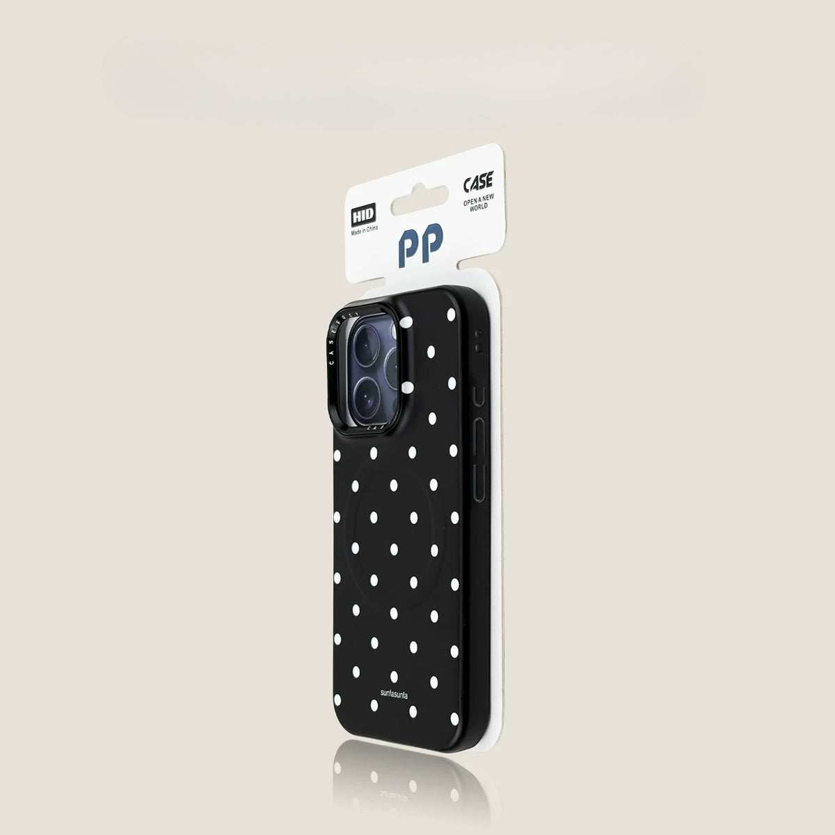 Casekai black background full screen white polka dot pearl flower bracket