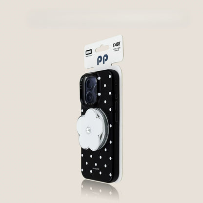 Casekai black background full screen white polka dot pearl flower bracket