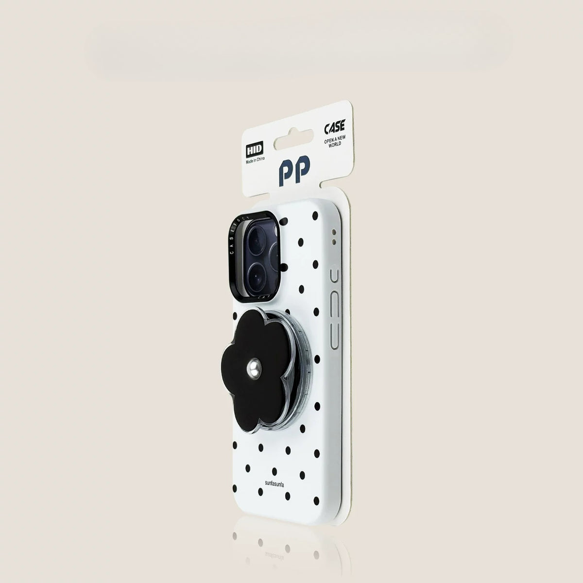 Casekai black background full screen white polka dot pearl flower bracket