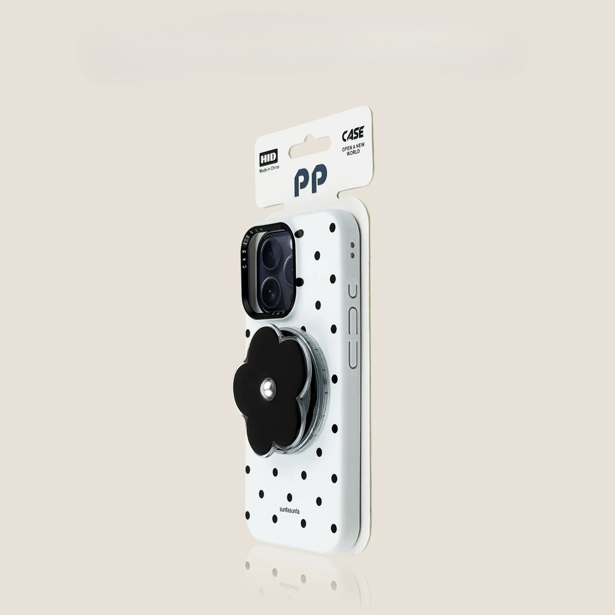 Casekai black background full screen white polka dot pearl flower bracket