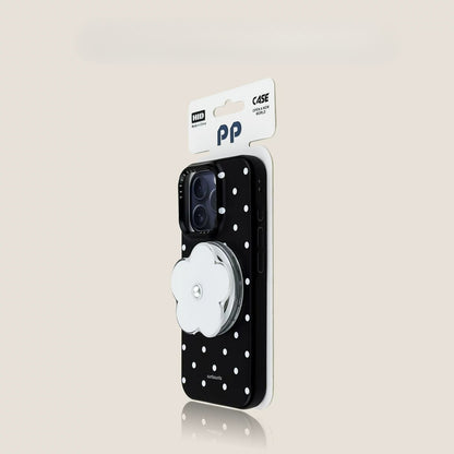 Casekai black background full screen white polka dot pearl flower bracket