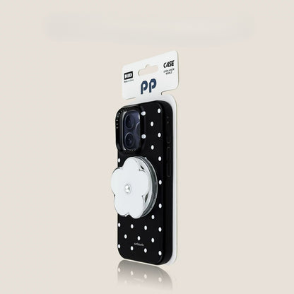 Casekai black background full screen white polka dot pearl flower bracket